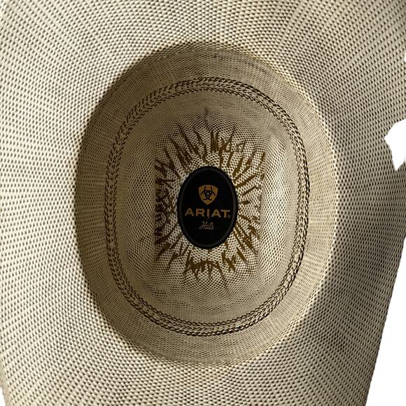 ARIAT Bangora Straw Cowboy Hat Men's Beige Western Ventilated Crown Rodeo 5430 - Picture 5 of 10